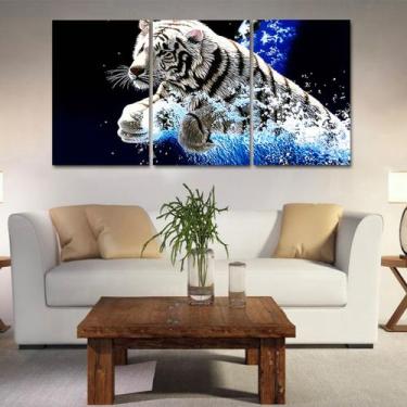 Imagem de Quadros mosaico tigre e leão med. 105x65 ps 2mm adesivo fosco borda in