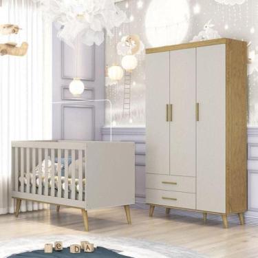 Imagem de Berço Americano E Guarda Roupa Infantil Ambiente Ludmila Off White Bét