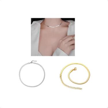 Imagem de Colar Feminino Choker Laminado Em Aço Inox Dourado - Planet Steel, Dou