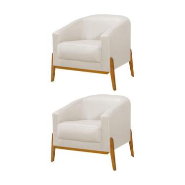 Imagem de Kit 2 Poltronas Living Base em Madeira Maciça Flórida Linho Crú - VILL