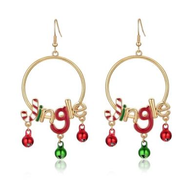 Imagem de Lindo brinco de sino de Natal com pingente de sininho, brincos de letras exclusivas para mulheres, gancho, pendurado, hipoalergênico, festival, festa, presente para a família, Small, Metal, Sem pedra