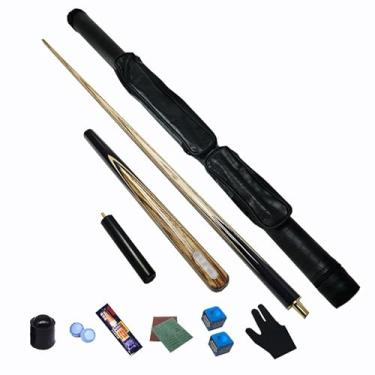 Imagem de Taco de sinuca de madeira de freixo de 147 cm, bastão de sinuca, taco de sinuca profissional para esportes de mesa de sinuca, bar de bilhar de madeira (F taco de sinuca + acessórios + barril de taco,