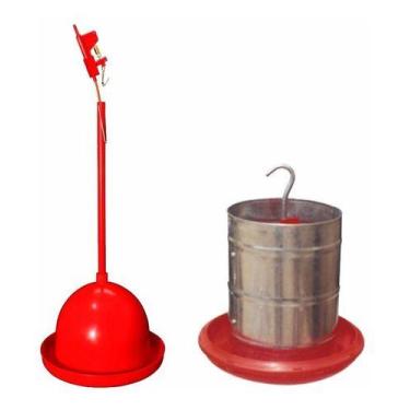 Imagem de Bebedouro Pendular + Comedouro Galvanizado 3kg Para Aves - COMBO