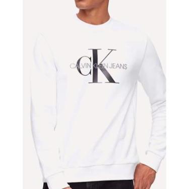 Imagem de Moletom Calvin Klein Jeans Masculino Crewneck Issue Monograma Branco-Masculino