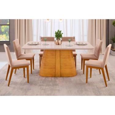 Imagem de Cozinha Completa Ryze Tampo Madeirado c/ Vidro Curvo 180x100cm e 6 Cad