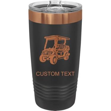 Imagem de Carrinho de golfe, copo de aço inoxidável personalizado gravado a laser 590 ml café de viagem preto/ouro rosa banhado a íon parede dupla carro viagem caminhão caneca gola redonda personalizável, tampa