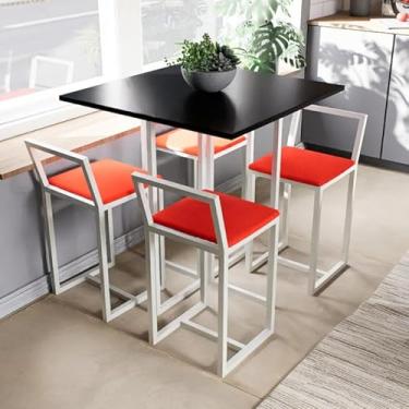 Imagem de Conjunto de Mesa 4 Cadeiras Pequena Estofado Tampo Preto Quadrado Industrial White (Vermelho)