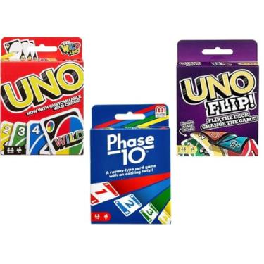 Imagem de Mattel Uno, Flip and Phase 10 Card Game, Combo Pack of 3
