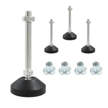 Imagem de LifCratms 4 peças de pés niveladores M12 resistentes, pé antiderrapante ajustável com porca em T, base de nylon reforçado com pés de borracha rosqueada, nivelador giratório de móveis para cadeira de