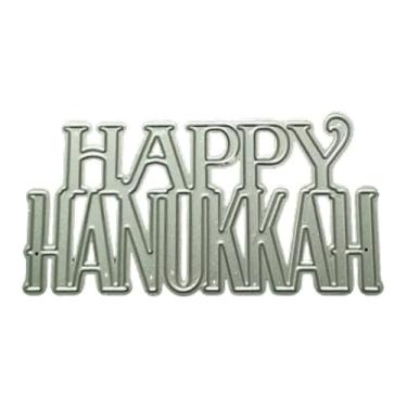 Imagem de Um conjunto de moldes de corte de metal Happy Hanukkah para fazer cartões de Hanukkah DIY em relevo, conjuntos de recortes de papel, modelos de álbum de recortes, bolsos de armazenamento de estêncil,