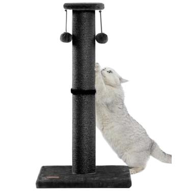 Imagem de Kilodor Poste arranhador para gatos de 86 cm de altura, 10 cm de diâmetro, grande arranhador de sisal com bola, resistente e durável para gatos em ambientes internos, adultos, preto