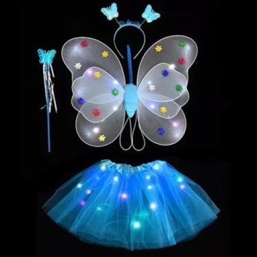 Imagem de Fantasia Infantil de Borboleta com Asa e Saia de Tule Iluminada (Azul)