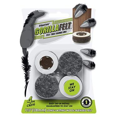 Imagem de GorillaFelt CB270 Protetores de chão para pés de móveis/deslizadores de feltro (conjunto de 4) Almofadas para móveis de feltro com garantia de permanência, controles deslizantes redondos de 3,5 cm