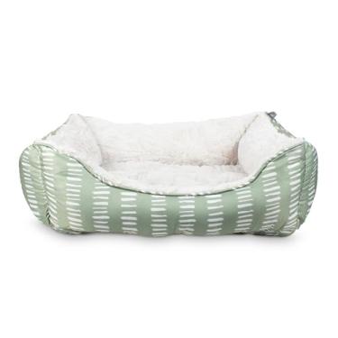Imagem de Fringe Studio "Pintado Dash Cool Olive Cama retangular média para animais de estimação 63,5 cm x 53,3 cm - Enchimento de poliéster com interior de pele sintética - Lavável na máquina