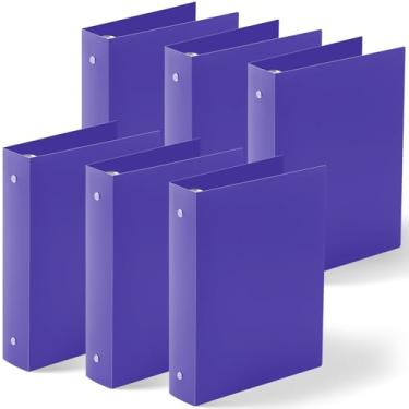 Imagem de Henoyso 6 mini fichários de 3 anéis de 3 cm, serve para papel de 14 x 21,6 cm, três mini fichários redondos de plástico para escola, escritório, fichário de receitas, páginas de álbum de fotos (roxo)