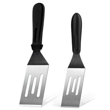 Imagem de Espátulas de metal para uso na cozinha, 2 espátulas profissionais para servir com cabo resistente ao calor, espátula de aço inoxidável de 24 cm ideal para panquecas, ovos, raspadores, churrascos ou