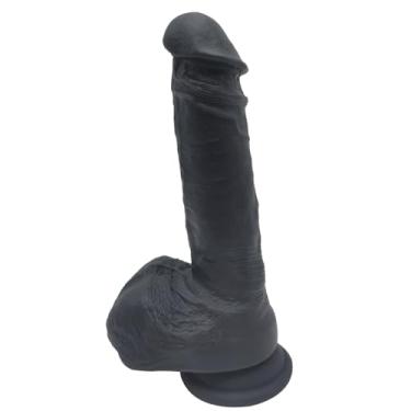 Imagem de Dildo para iniciantes: vibrador realista de silicone realista de 21 cm com ventosa forte para brincar com as mãos livres no ponto G, vibrador anal para homens, brinquedos sexuais adultos para (Preto)