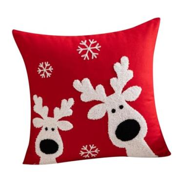 Imagem de Ｂｅｓｇａ Capa de Almofada de Natal Fronha 18x18 Tufting Quadrado Decoração de Natal Fronha para Quarto de Fazenda Natal Sala de Estar Carro, Cabeça de Alce