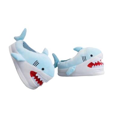 Imagem de Generic Chinelos de tubarão desenhos animados antiderrapantes outono inverno chinelos infantis confortáveis, Azul