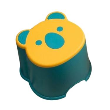 Imagem de Banquinho Infantil Banqueta Infantil com Design de Urso, Verde e Amarelo, Plástico Resistente, Anti Derrapante