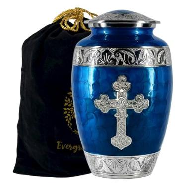 Imagem de Evergreen Memorials urnas de cremação cruzadas artesanais para cinzas de adultos, urnas decorativas para cinzas de adultos masculinos e femininos, urna funerária, com bolsa de veludo - até 2