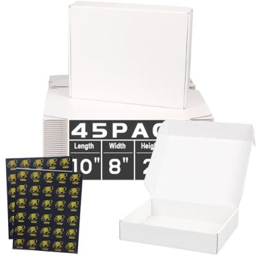 Imagem de DERZIFUN Pacote com 45 Caixas de Remessa de 10 X 8 X 2", Caixas de Remessa Brancas para Embalagens de Pequenas Empresas, Caixas de Correspondência de Papelão Ondulado Médio
