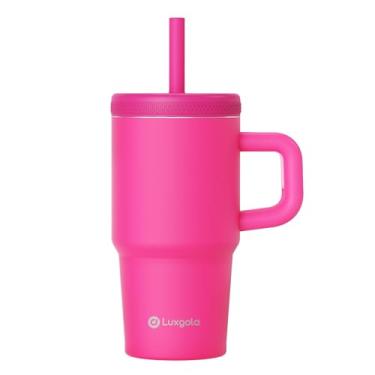 Imagem de Luxgola Copo infantil de 590 ml com alça, tampa rosqueada à prova de vazamento com canudo de silicone removível, à prova de derramamento, garrafa de água isolada de aço inoxidável reutilizável,