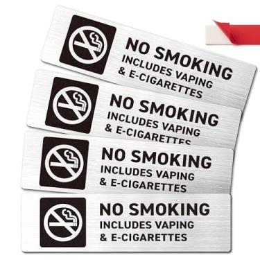 Imagem de Placa de cigarros eletrônicos para proibição de fumar, sem vaporização, pacote com 4 placas para negócios, casa e carro, aviso de 18 x 5 cm para uso interno externo com fita, adesivos de prata