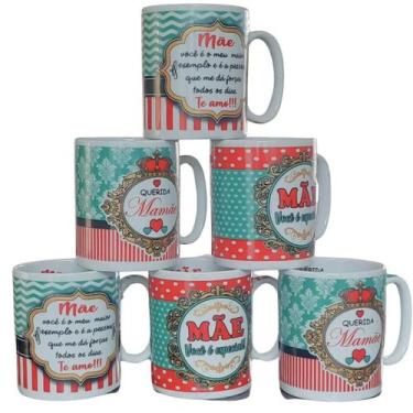 Imagem de Jogo 6 canecas 300ml Frases Mãe - Kit Porcelana - Decoração Caneca Com