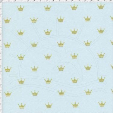 Imagem de Tecido Estampado para Patchwork - Coroa Dourada Fundo Azul Claro Cor 0