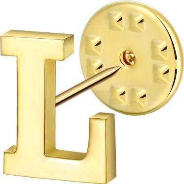 Imagem de Broche de lapela inicial para homens e mulheres, broches para ternos masculinos, pinos de botão de metal em tom de ouro 18K e prata., Metal, Sem pedras preciosas