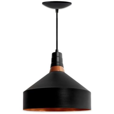 Imagem de Luminária Lustre Pendente de Teto Moderno Sala Quarto Cozinha (Preto e Cobre)