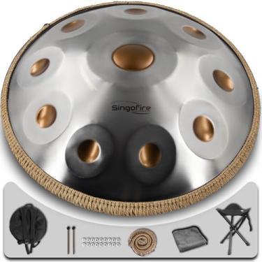Imagem de Tambor de mão "SINGOFIRE", bateria de mão para adultos, 22 polegadas 432Hz D Menor Handpan, instrumento HandPan (Gold Eye-10Notes (432HZ), 22 polegadas)