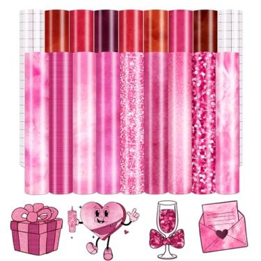 Imagem de HTVSTD Vinil Permanente Rosa Fúcsia - 16 Folhas 12" X10" Vinil Adesivo Permanente Com Textura Rosa Vermelha Para Canecas Vinil Autoadesivo Faça Você Mesmo Tons De Rosa Compatível Com Cricut/Silhoutt