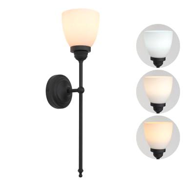 Imagem de HEQIQEH Aplique De Parede Vintage Recarregável Operado Por Bateria Com Cúpula De Vidro Branco Alargado Em Forma De Funil, Luminária De Parede Sem Fio Regulável Com Controle Remoto Para Quarto, Sala