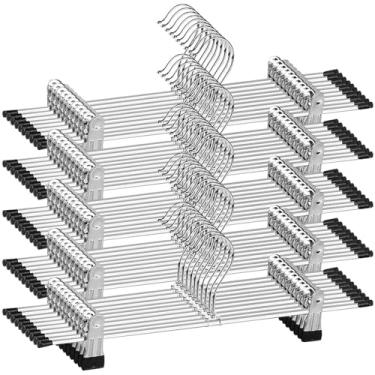 Imagem de FBXGT Kit 50 Cabide com Presilha, Cabides com 360° Clipe Ajustáveis Cabide de Metal Resistentes Cabides para Roupas com Ganchos Giratórios Arara de Roupas para Saia e Calça