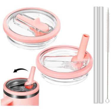 Imagem de 2 peças de tampa flip à prova de vazamento de canudo de 1,134 g para Stanley H2.0 Quencher, substituição de tampa Stanley 1,134 g para Stanley Cup Accessories ProTour, 2 canudos reutilizáveis e 1