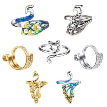 Imagem de Ubuymart Pacote com 10 anéis de crochê de tricô, anel de crochê ajustável, guia de fio de dedo, anéis de tensão de tricô para crochê, dedais de tricô para crochê - multicolorido