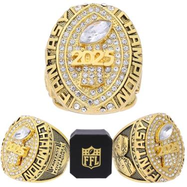 Imagem de noblehead Anel Campeonato de Futebol Fantástico 2025 | Anel Troféu Campeão FFL Pesado | Troféu de Prêmio Banhado a Ouro Prateado para Vencedor da Liga de Futebol de Fantasia, size 14 with free FFL