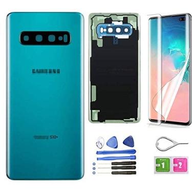 Imagem de Capa de vidro traseira para Galaxy S10 Plus (à prova d'água) com lente de câmera e moldura + peças de fita para S10+ SM-G975U/W/F/DS + ferramentas (verde prisma)
