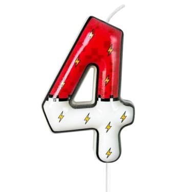 Imagem de WQINX Vela de aniversário com número de relâmpago vermelho e branco de desenho animado anime desenho animado aniversário suprimentos de festa decoração de bolo desenho animado animação aniversário