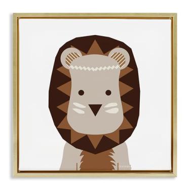 Imagem de Stupell Industries Design de arte de parede em tela emoldurada de leão dourado em tom neutro por Daniela Santiago, 63 x 63 cm
