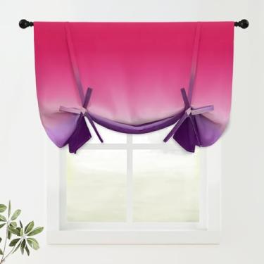 Imagem de COSVIYA Cortinas 100% blackout roxas e rosa ajustáveis para cozinha, isolamento térmico, sanefação, varão, bolso, balão, persiana romana para janela pequena, 122 cm C x 107 cm L, 1 painel