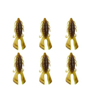 Imagem de Isca de pesca macia isca dupla T cauda adição sal peixe aditivo 9,3 g/0,32oz 89 mm isca de inseto sem-fim pacote com 6 (Goden-3#)