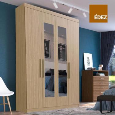 Imagem de Roupeiro Solteiro 4 Portas Édez Ash, com Espelho, Cedro - Herval