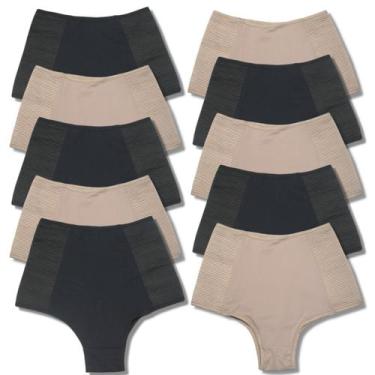 Imagem de Kit 10 Calcinhas Cinta Modeladora Compressão Abdominal Viére, XGG, Pre