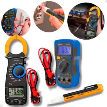 Imagem de Kit Eletricista Multímetro Alicate Amperímetro Caneta Tensão - Exbom