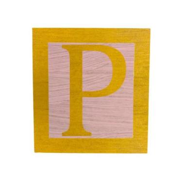 Imagem de Cubo Rosa Letra Amarela com Aplique Festa Chá de Bebê Decoração 8x8x8 