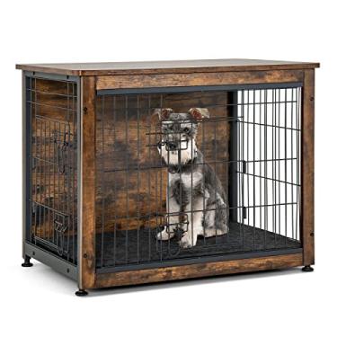 Imagem de Tangkula Móveis de gaiola para cães com bandeja removível/tapete de feltro, mesa de canto de gaiola de madeira para cães pequenos e médios, portas duplas industriais, à prova de mastigação, canil