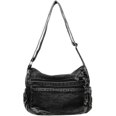 Imagem de Bolsas jeans para mulheres, bolsas transversais, jeans, casual, leve, bolsa de ombro, Preto
